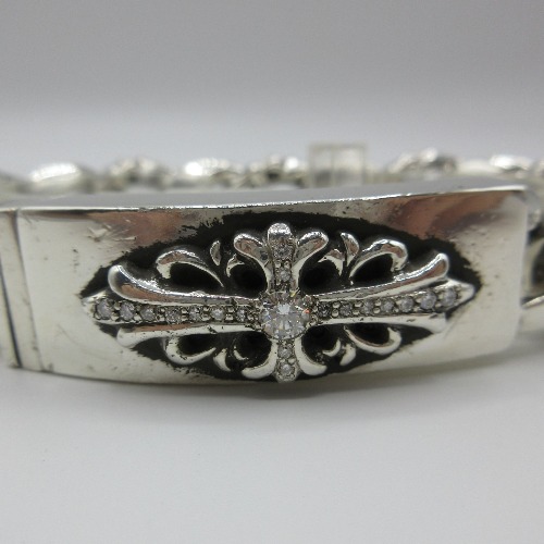 CHROME HEARTS クロムハーツ フローラルクロス ID ブレスレット アフターダイヤ加工します  画像 15
